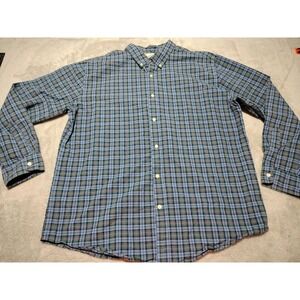 St John's Bay Shirt Men XL Blue Plaid Classic Fit Office Work Dad Nerd Preppy